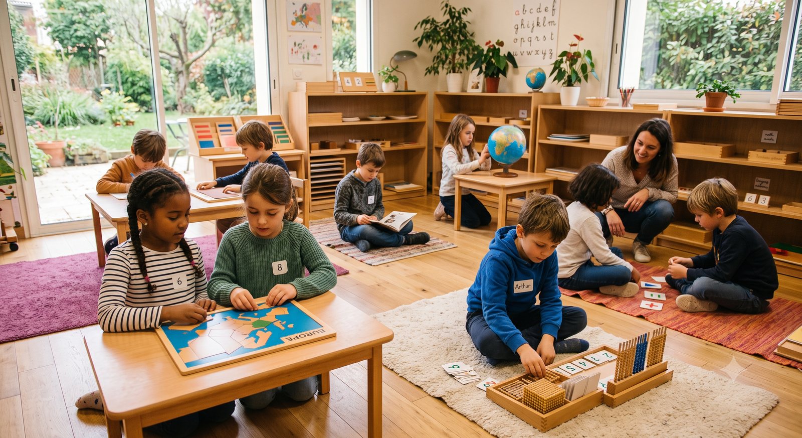 Enfants en activité Montessori dans une classe de l'EINA